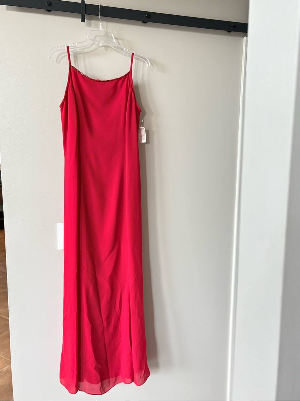 Jessica McClintock Hot Pink Slip Maxi Dress with Spaghetti Straps